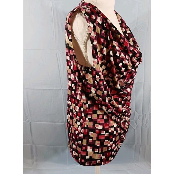 Mandy Evans Tank Top Large Pink Black Tan Geometric Sleeveless Cowl Drop Neck - Picture 5 of 8
